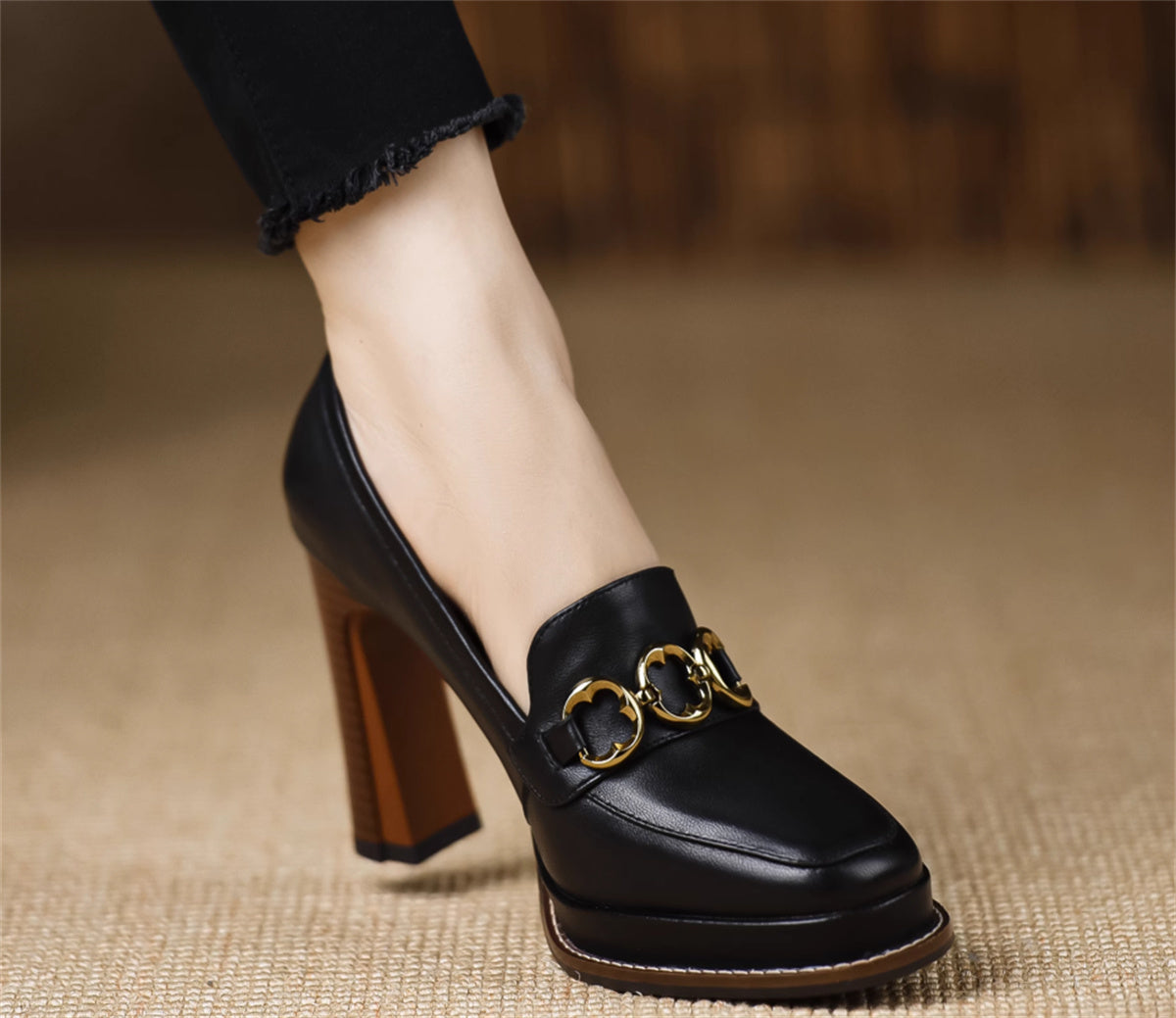 Escarpins mocassin chic à talon épais