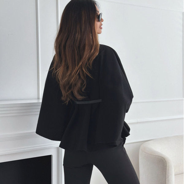 Poncho élégant à col montant avec ceinture ajustable pour femme