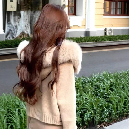 Cardigan chic femme à capuche fourrure
